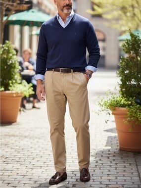 NWT Polo Ralph Lauren 34x32 Khaki Chino Classic Fit Pleated Tan Pant Trouser